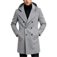 thumbnail image 2 of Trikvn Men Peacoat Wool Winter Trendy Tweed Long Hooded Double Breasted Overcoat Warm Vintage Outerwear with Pockets Thermal, 2 of 7