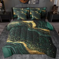 Homewish Gold Sparking Print 7-Piece Bedding Comforter Set,Modern Marble Aesthetic King Bedding Sets,Fluid Art Bed Sheets For Adults,Luxury Bedroom Decor Reversible