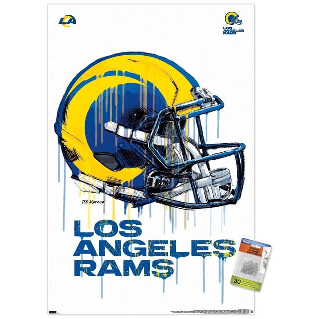 NFL Los Angeles Rams - Drip Helmet 20 Wall Poster, 14.725" x 22.375" Framed