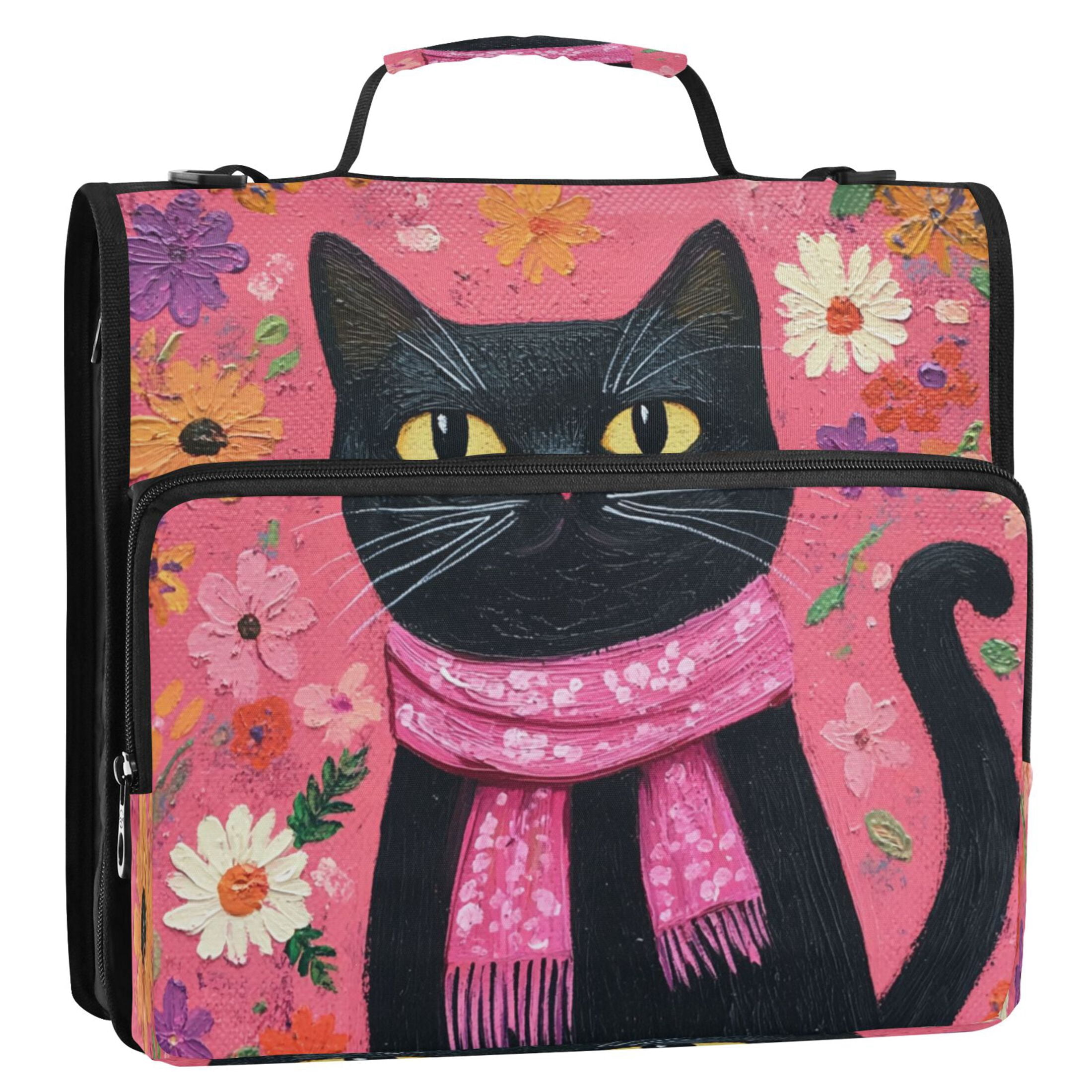 YAZAOO Zipper Binder trapper keeper Documents Organized Design Friendly Black Cat Printed