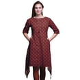 thumbnail image 1 of Bimba Hauts Damassés Rouges à Blocs Imprimés pour Femmes Kurti Asymétrique Robe d'Été pour Filles Très Grand, 1 of 6