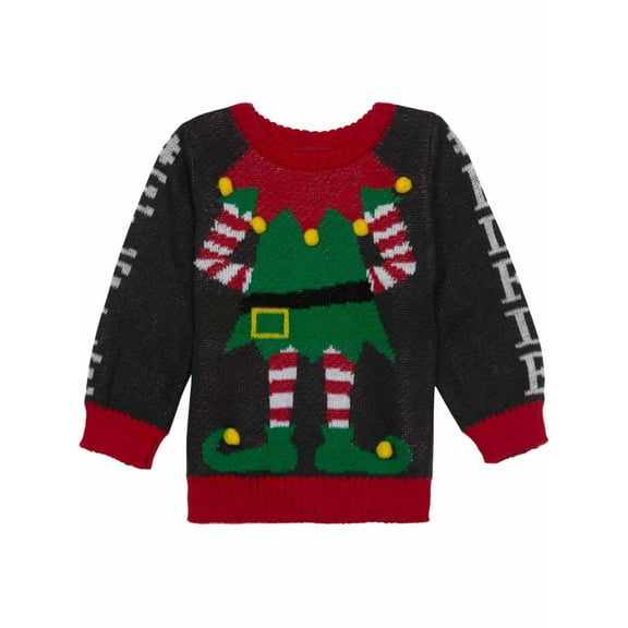 Infant & Toddler Boys Gray Pom Pom #Elfie Christmas Holiday Knit Sweater NB