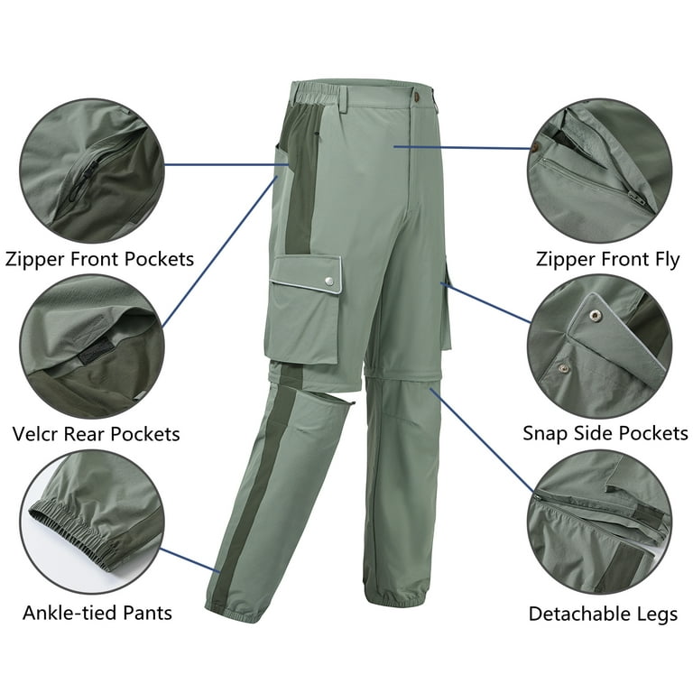 Pdbokew Mens Hiking Pants Convertible Quick Dry Lightweight Zip off Outdoor Fishing  Travel Safari Pants Celadon 28 