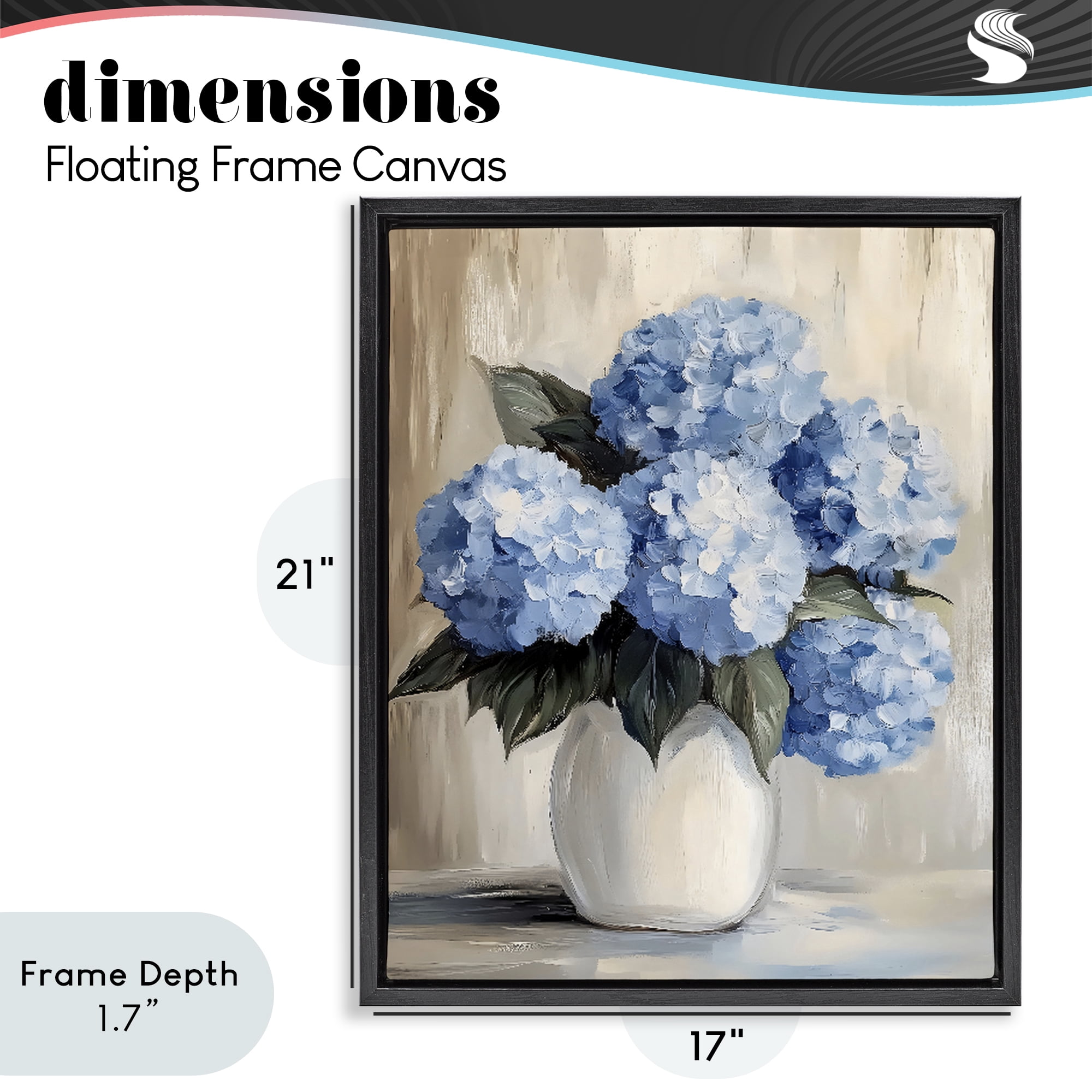 Stupell Industries Painted Hydrangeas in White Vase Black Framed Floater Canvas Wall Art, design by Creative Studio