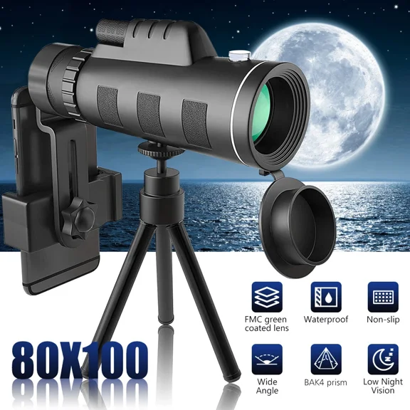 RIVEN- Day/Low Night Vision 80X100 Zoom Hd Monocular Starscope Monocular Telescope Bak4