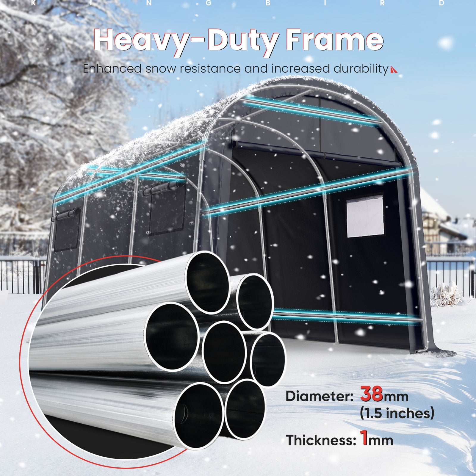 KING BIRD 10' x 15' Round Style Garage Shelter Anti-Snow Heavy Duty Storage Shelter Carport Portable Canopy Storage Shelter Shed
