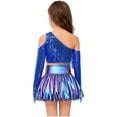 thumbnail image 6 of iiniim Girl's 2 Piece Dance Outfits Jazz Hip Hop Performance Dance Top and Metallic Bubble Skirts Set Royal Blue 14, 6 of 7