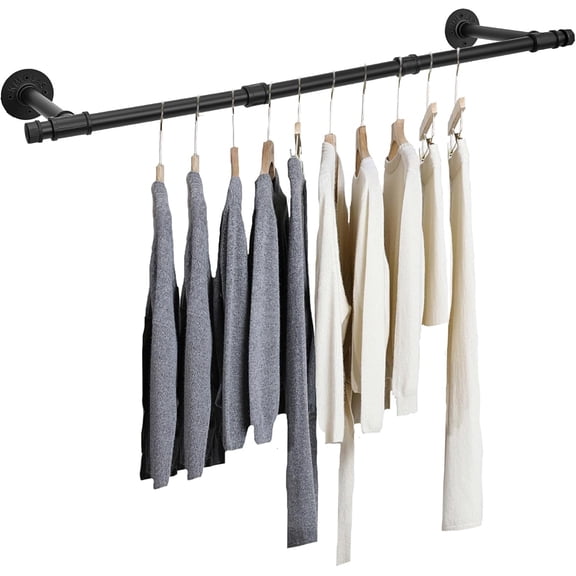 Clothing Rack Wall Mount, Industrial Pipe Clothes Rack 38.4IN,Heavy Duty Iron Garment Bar Detachable Rod for Closet Storage,Laundry Room,Bedroom,Multi Purpose Clothing Hanging Rod,Black Retro Style