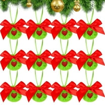 12 Pcs Christmas Green Ornaments Large Furry Ornaments Red and Green Wreaths Bows for Xmas Tree Decorations Faux Fur Ornaments for Window Front Door Indoor Outdoor Decor