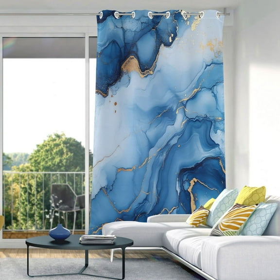 Blue Golden Marble Blackout Curtains 84"x52" Thermal Insulated Curtain 1 Panel