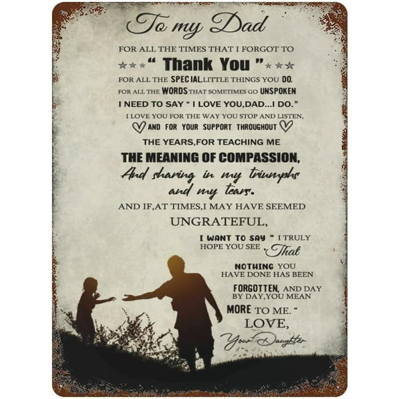 Vintage Hanging Plate to My Dad from Daughter Metal Tin Sign,Birthday Gifts for Dady,Dad Gifts for Dad Stepdad, Inspirational Quote Sign for Livingroom Wall Decor 5.5"x8"