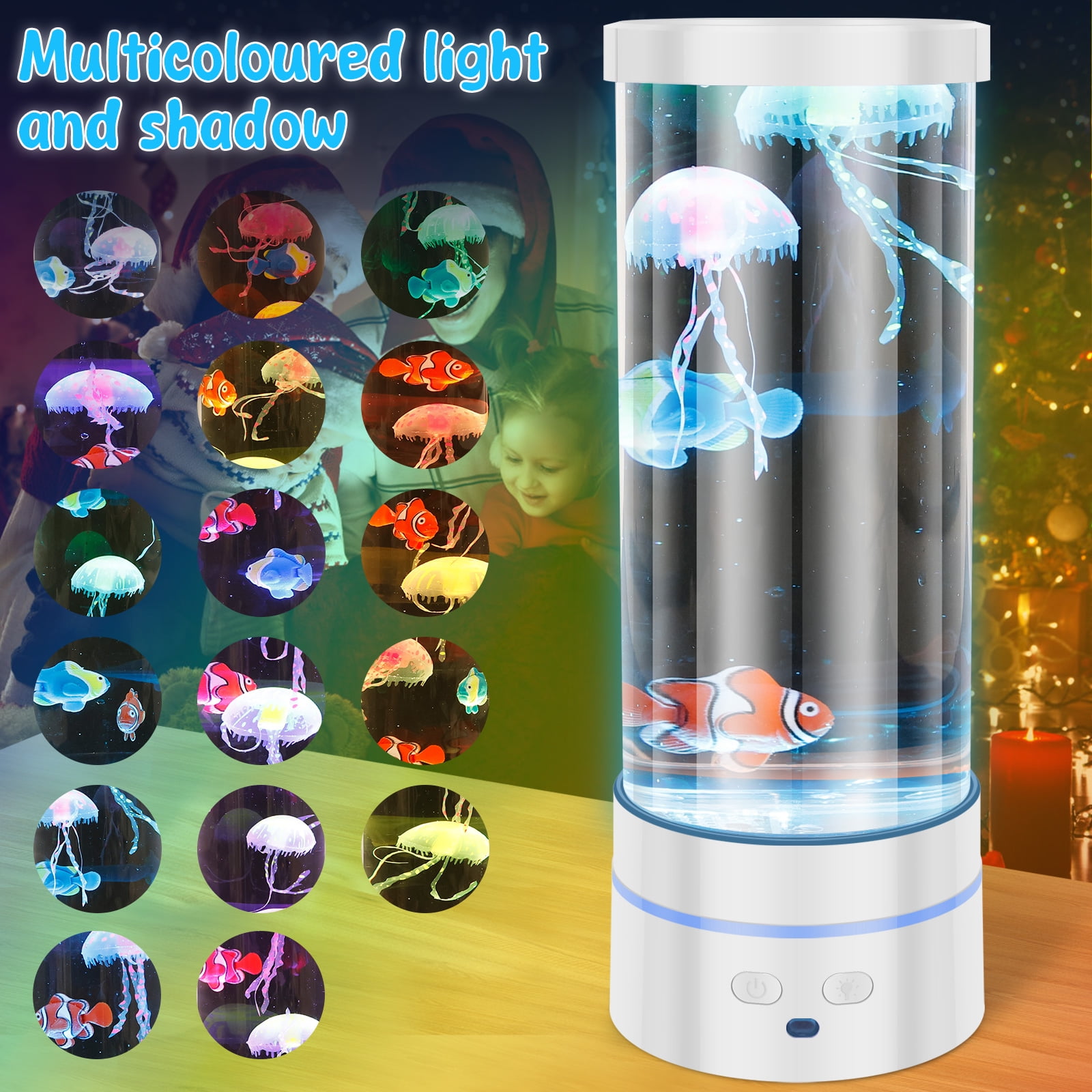 Grusce Jellyfish Lamp, 17 Color Fantasy Aquarium Night Light, Remote Control&USB Powered Artificial Fish Tank Lamp with Moving Fish, Decoration for Living Room and Office