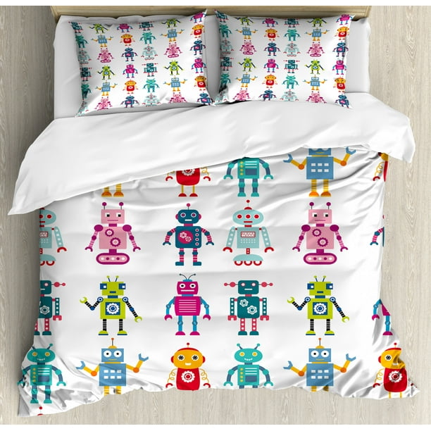 Nursery Duvet Cover Set Colorful Cartoon Style Robot Figures