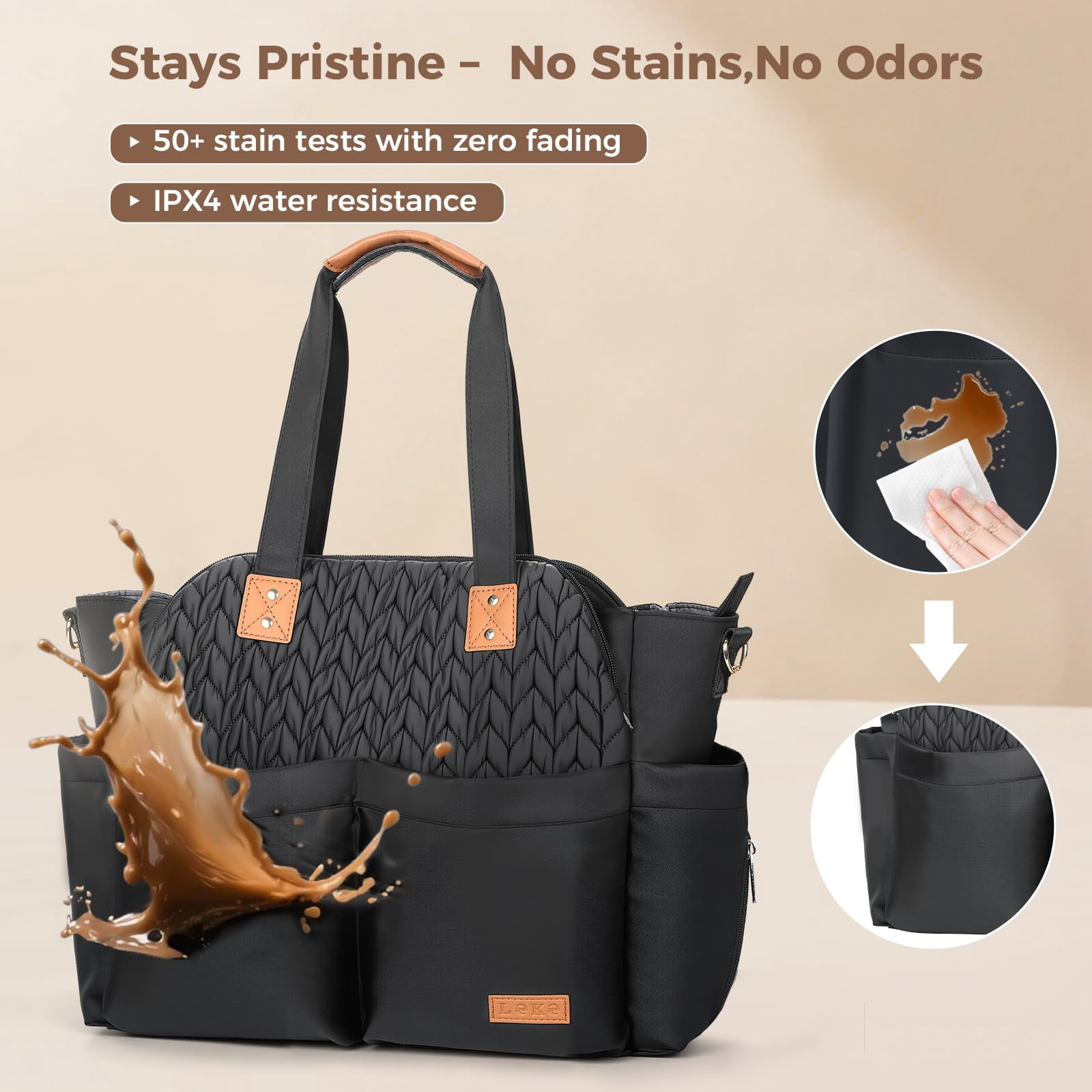 17-Pocket Large Waterproof Diaper Bag Tote - Twill Baby Bag with Portable Changing Pad, Crossbody Hospital Labor Delivery Bag for Mom, Newborn Essentials Gift