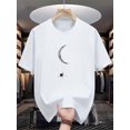 thumbnail image 1 of 1pc Men's Casual Crew Neck T-Shirt with Lunar Exploration Print, 100% Cotton Knit Fabric, Fashionable Short-Sleeve Top for Summer, Versatile Daily Wear, 1 of 6