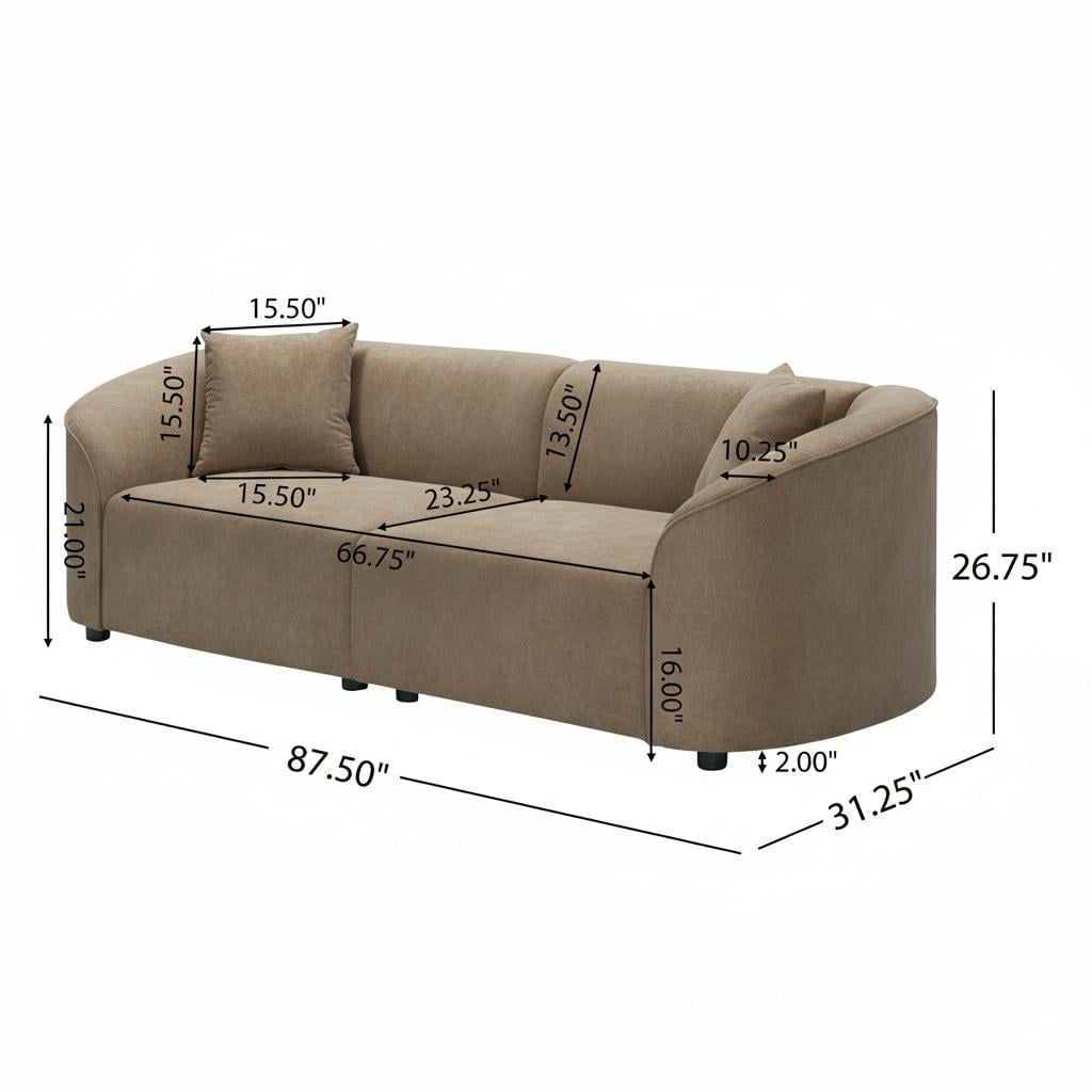 GARITIN 87 Inch Curved Contemporary Sofa in Brown, Plush Seating, Streamlined Design, Durable Frame, Modern Sofa for Living Room Apartment, Brown