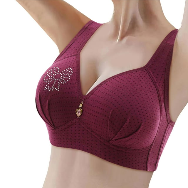 Womens Bras Front Closure Wireless Push Up Bra With Fixed Cup Queen Size Zero-Irritation Full Support Bra Red 48