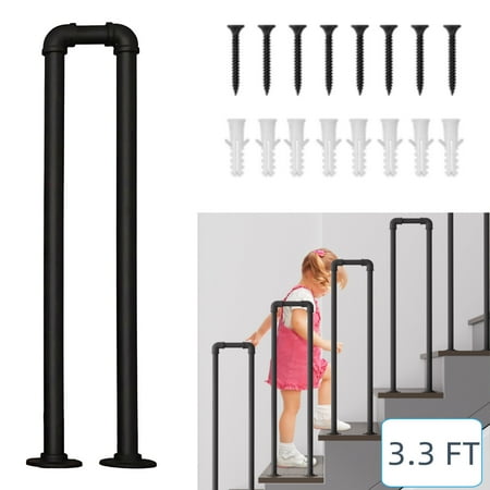IAJXWI 3.3 ft U-Shaped Stair Handrail Non-Slip Safety Stair Railing Indoor / Outdoor Black