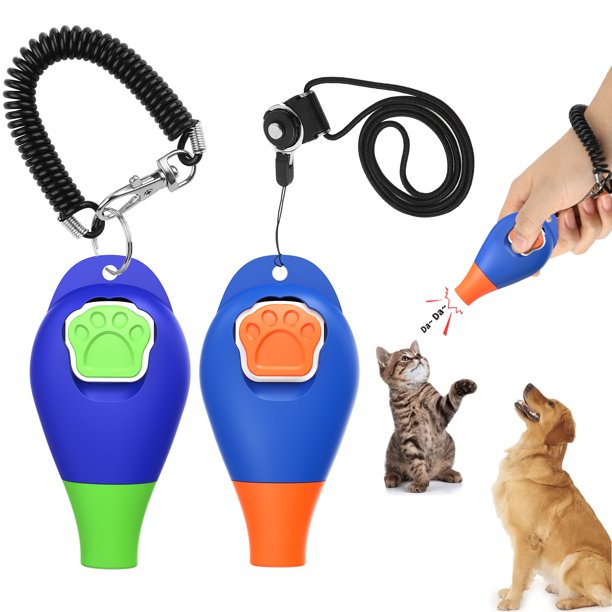 PcEoTllar 2 in 1 Dog Clicker and Whistle with Wrist Strap & Halter Rope