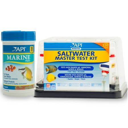 API Marine Bundle Pack: One (1) API Saltwater Master Test Kit, One (1) API Marine Flakes Fish