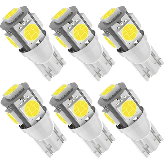 6Pcs T10 194 168 Led Car Bulb 6000K White Light,Upgrade 5 SMD 5050 Chipset 2825 W5W 175 158 LED Light for Map Dome Door Courtesy License Plate Side Marker Light T10 Led Car Bulb