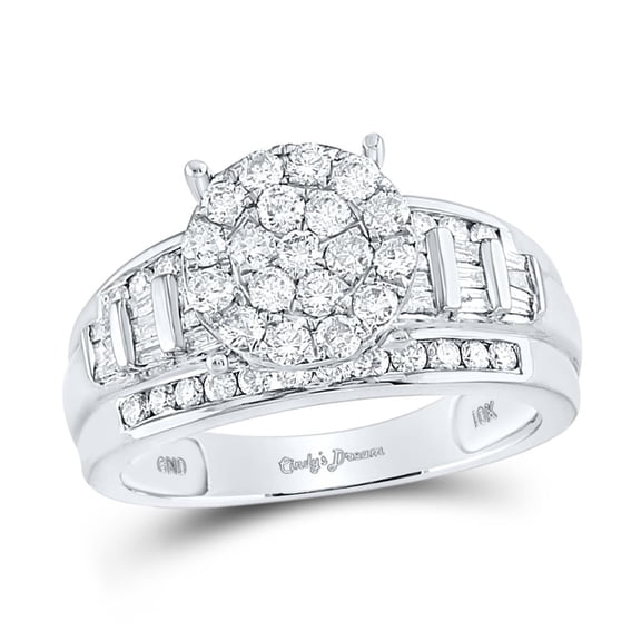 10K White Gold Round Diamond Cluster Bridal Engagement Ring 1cttw Size 5