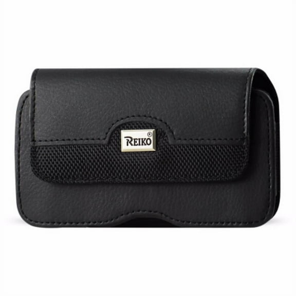 Horizontal Leather Pouch With Metal Logo In Black (6.6x3.5x0.7 Inches)