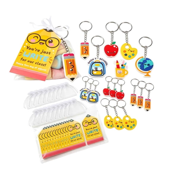 24 Set Back to School Gifts for Student First Day of School Keychain Gift Set with Pencil Tags Organza Bags for Classroom Reward Exchange Gifts Schools Party Goodie Bag Stuffers