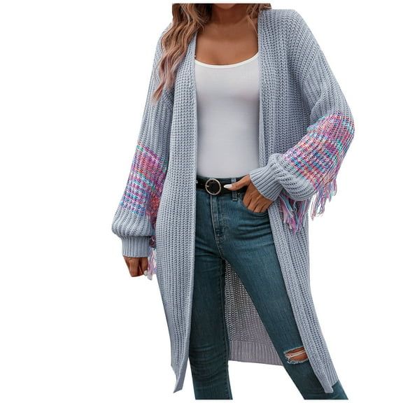 BLVB Women's Casual Fall Winter Cardigans Long Sleeve Open Front Tassel Lightweight Cable Knit Sweater Outwear