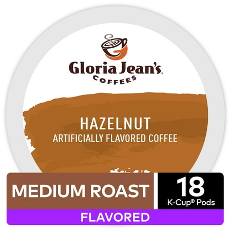 Gloria Jean's Coffee Hazelnut, Flavored Keurig K-Cup Pod, Medium Roast, 18