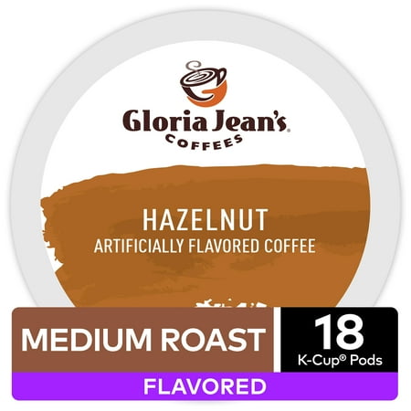- Gloria Jean's Coffee Hazelnut, Flavored Keurig K-Cup Pod, Medium Roast, 18 Ct