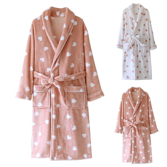 siminsem Flannel Bathrobe for Women Soft Warm Robe Plush Fleece Hooded Long Dressing Gown Cozy Loungewear Double Velvet Housecoat with Pockets Winter Sleepwear, Pink,L