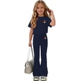 thumbnail image 2 of BXJX Girls Outfit Sets, Holiday Short Sleeve 2PC Crew Neck T-Shirts and Flare Pants Sets Navy Size 13-14 T, 2 of 6