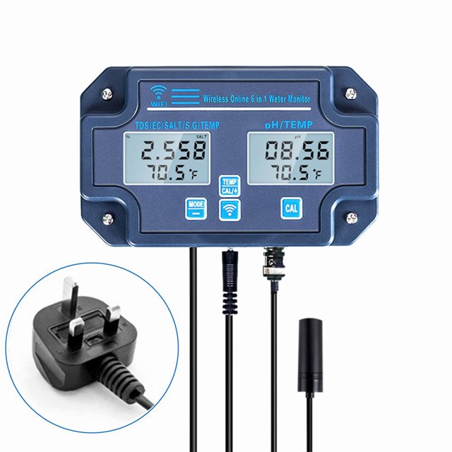 Scienceny Probador de agua con pantalla Digital 6 en 1, portátil, de amplio rango, para piscina, estanque, pecera, acuario, analizador de PH Medidores de medidas dimensionales Reino Unido enchufe Scienceny TO009154-03B