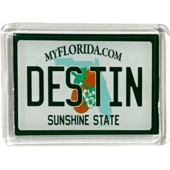 Destin Florida License Plate Acrylic Small Fridge Collector's Souvenir Magnet 2.35" X 1.75"
