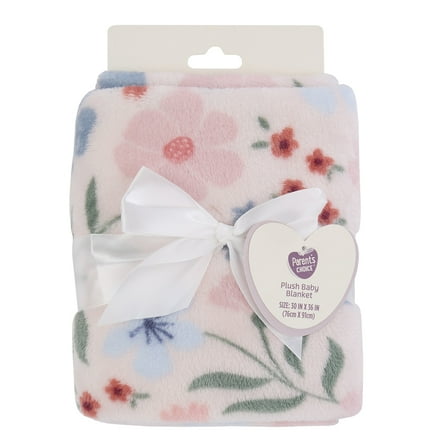 Parent's Choice Pink Floral Plush Baby Blanket, 30" x 36", Infant Girl