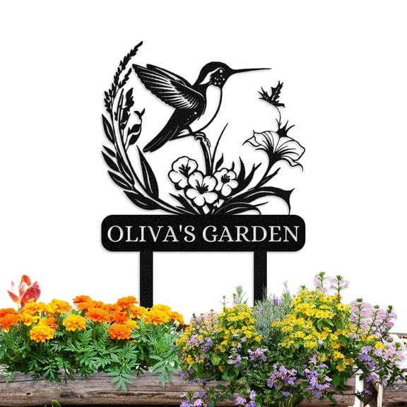 KAINSY Personalized Garden Signs | Custom Bird Garden Stake Metal Sign | Metal Signs Customized | Garden Signs Decorative Outdoor | Garden Art Gifts | Customized Metal Yard Sign Stakes(10inches)