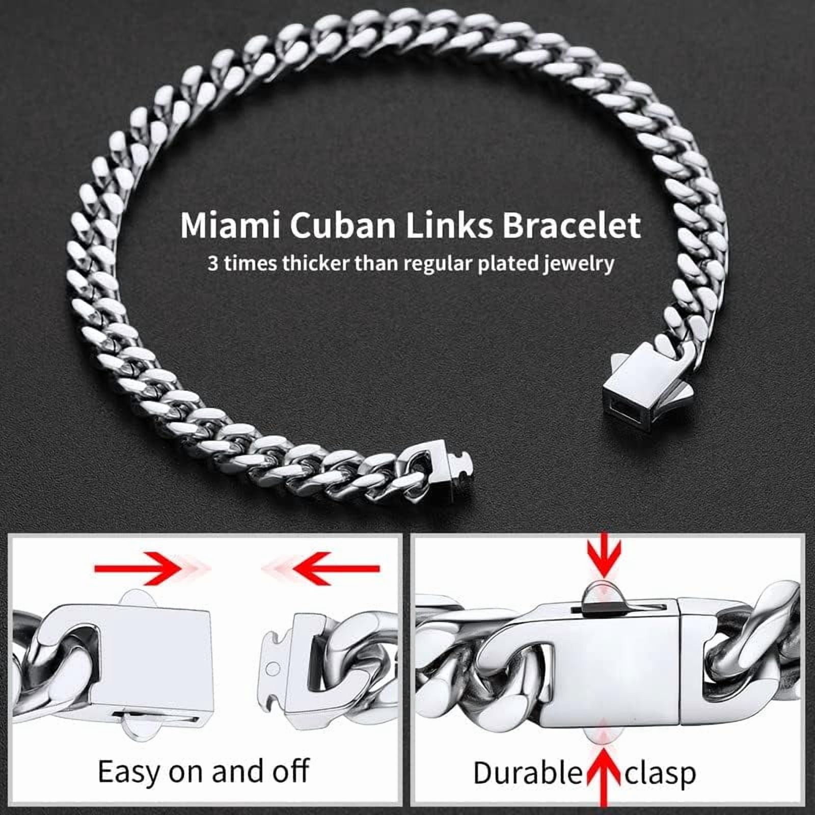 Leander Stainless Steel Cuban Link Bracelet for Men, 5mm/7mm/9mm/12mm Width, 7.5"/8.3"/9" Length, Black/18K Gold Plated Chain Wrist Bracelets for Men, with Gift Box