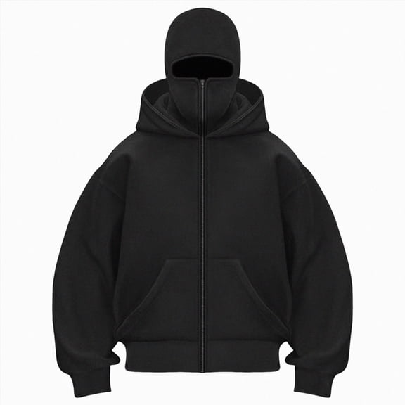 NOLDARES Women's Balaclava Hoodie Full Zipper Jacket Double Hooded Sweatshirt Wind Resistant Athletic Coat(T153-Black,L)