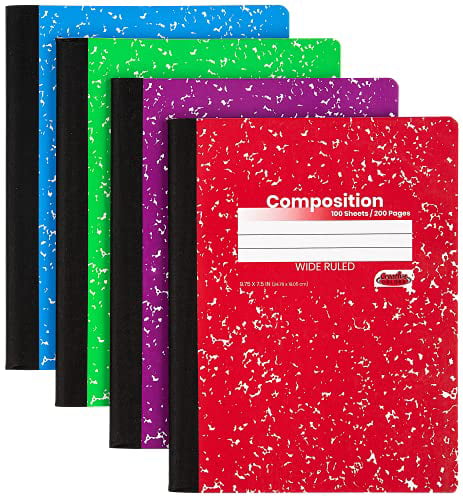 Random 12-Pack Neon Blue Neon Green Neon Purple Emraw Neon Color Cover Composition Book with 100 Sheets of wide ruled white paper Neon Pink 