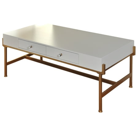 Gold Antique Coffee Table - 2 Drawer Coffee Table - Antique Gold - White Lacquer Top