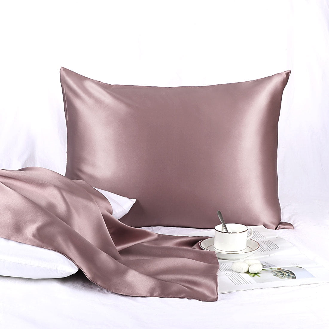 Unique Bargains 3 Pack 25 Momme Smooth Silk Pillowcase, Standard, Mauve