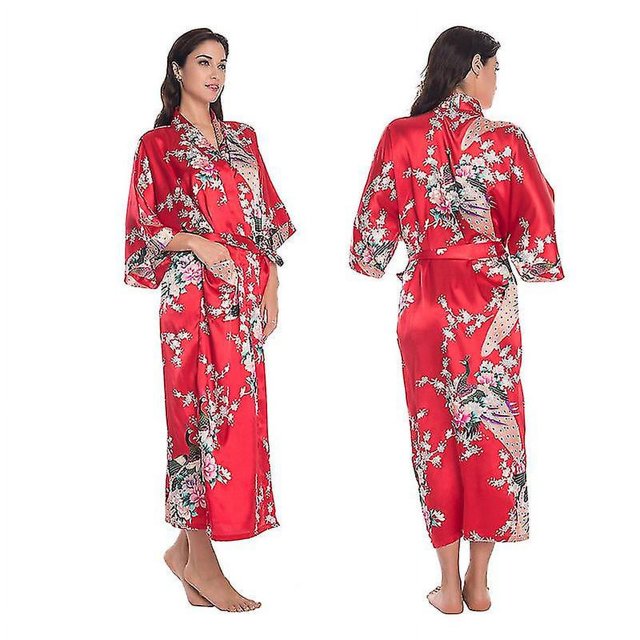 M Bata tipo kimono de satén suave con estampado floral para mujer, albornoz de boda, ropa de dormir