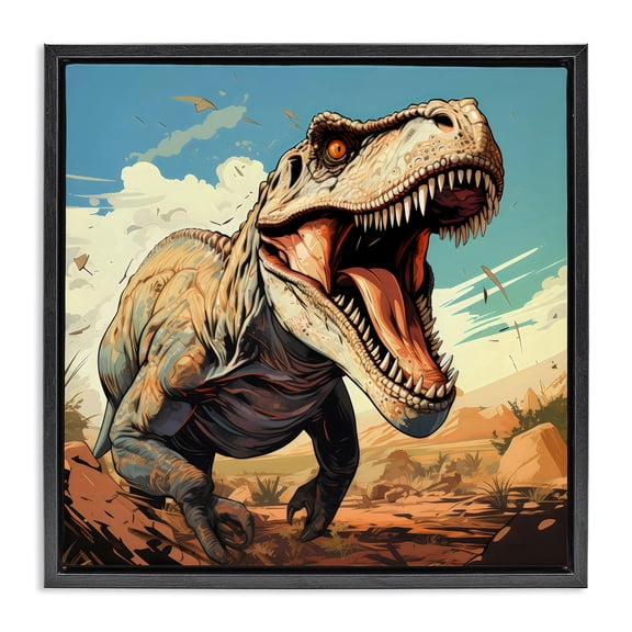 Stupell Industries Cottage Velociraptor Desert Sunset Black Floating Frame Canvas Art, 18 x 18, by Creative Studio