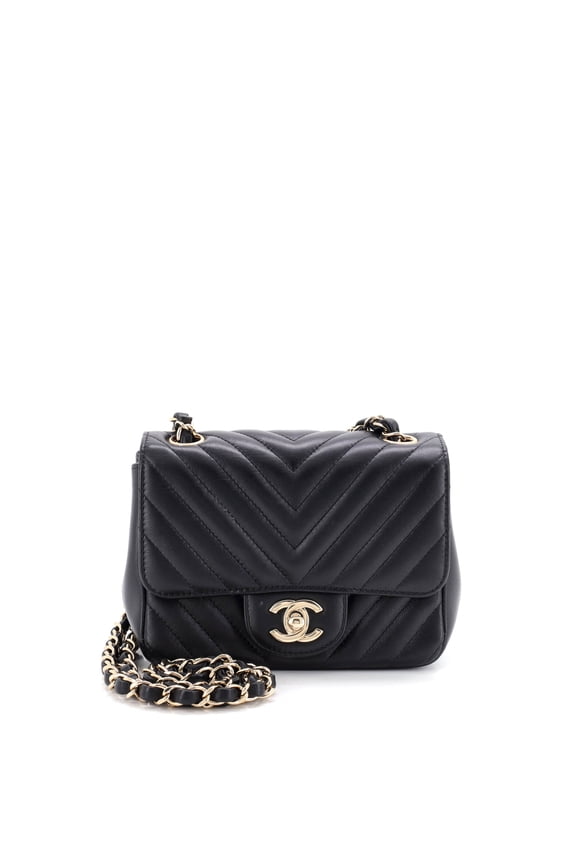 Pre-Owned Square Classic Single Flap Bag Chevron Lambskin Mini By Rebag