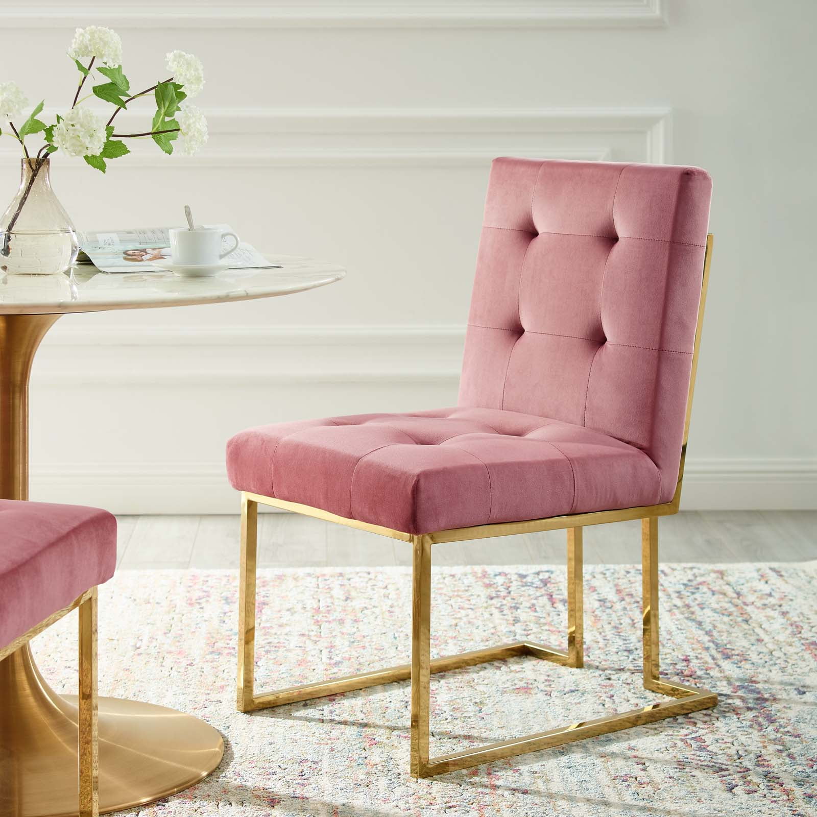 Privy Gold Stainless Steel Performance Velvet Dining Chair in Gold