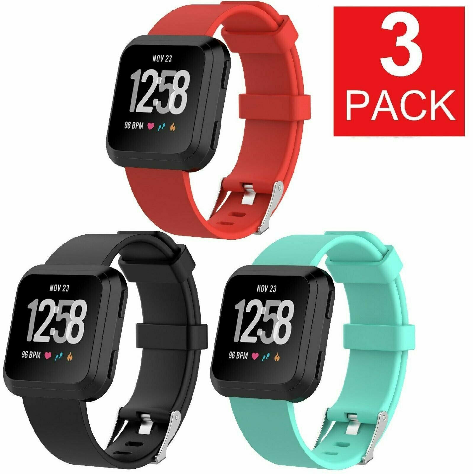 3 PACK Fitbit Versa Silicone Replacement Band Sport Fitness Yoga Wristband  - Walmart.com