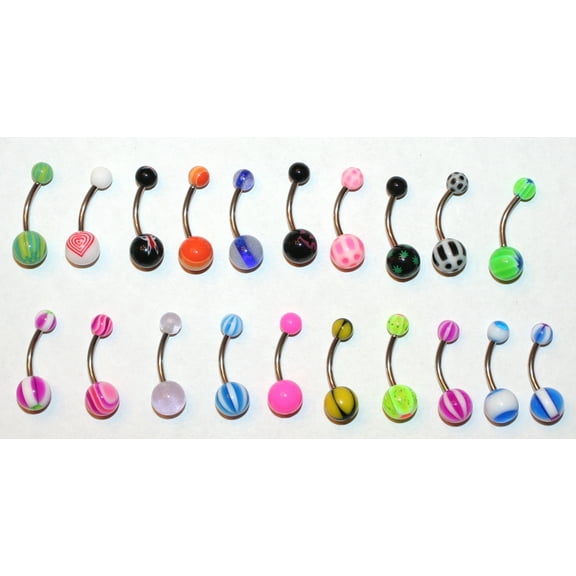 20pc 14g gauge 3/8 16mm Belly Rings Navel Surgical Steel Colorful Mix