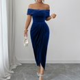 thumbnail image 5 of Laqbezok Women's Off-The-Shoulder Velvet Midi Dress, Sexy Ruched Bodycon Evening Gown, Elegant Asymmetrical Tulip Hem Cocktail Party Wedding Guest Dress, 5 of 5