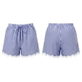 thumbnail image 6 of Yievot Cotton Linen Shorts for Women Striped Lace Trim Elastic Waist Drawstring Relaxed Fit Summer Casual Beach Shorts, 6 of 7